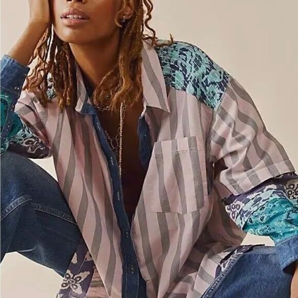 NWT Free People Wild Dunes Stripe Shirt Size XS - Picture 1 of 8